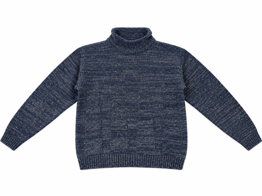 Vintage Women’s Large Blue Marled Turtleneck Checker Knit Pullover Sweater